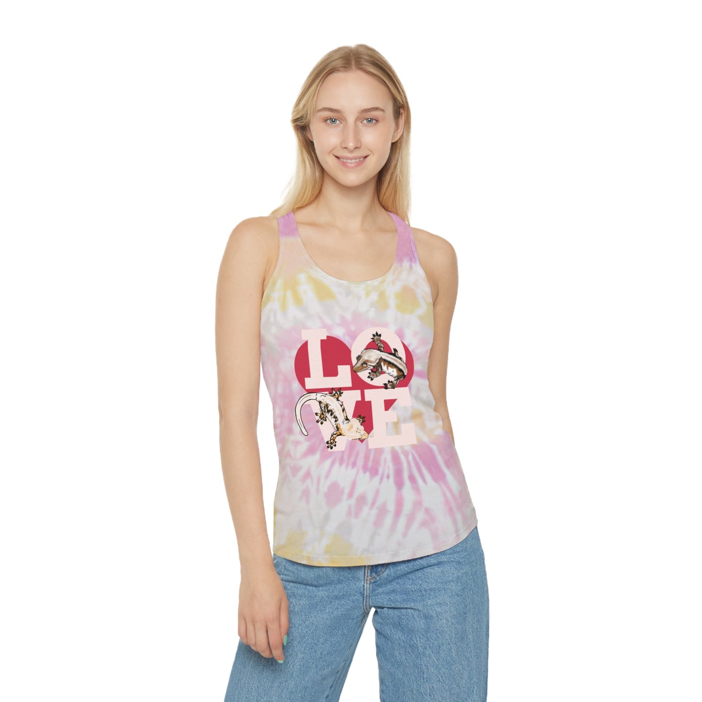 Extreme Love Crested Gecko Tie Dye Racerback Tank Top