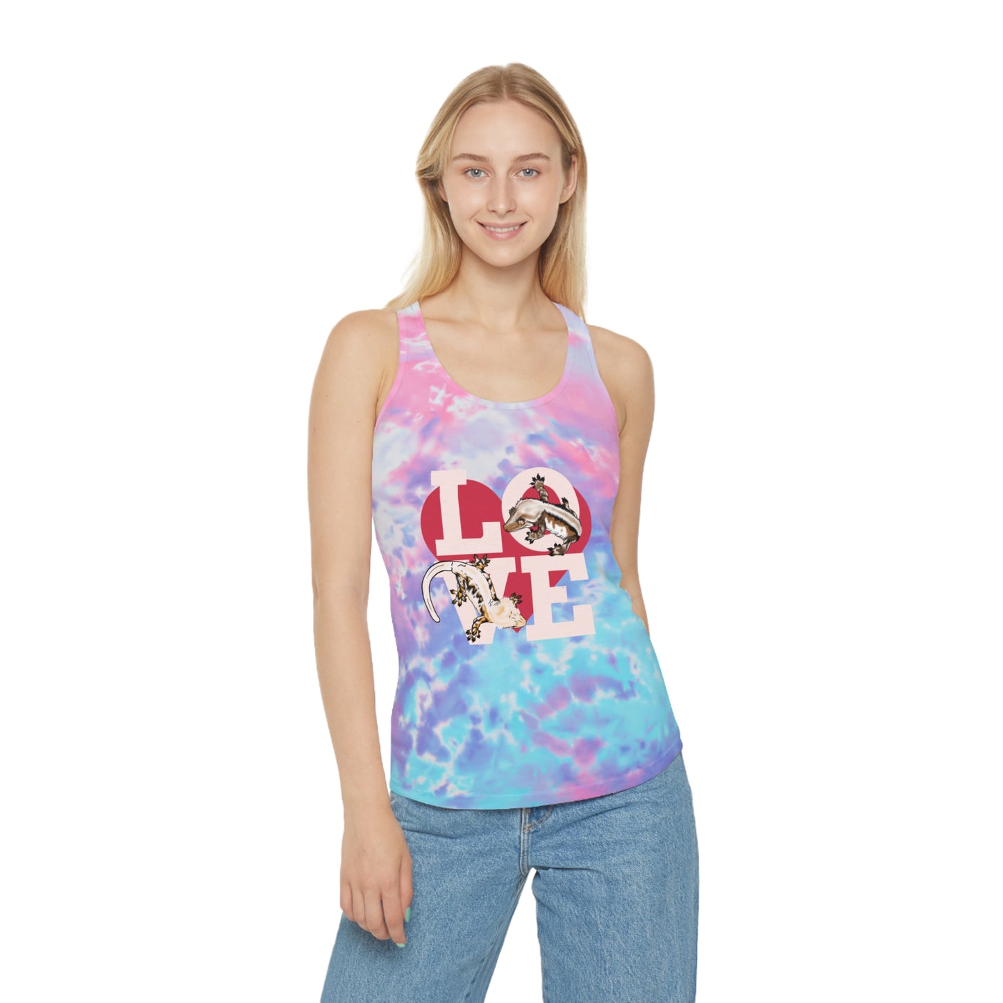 Extreme Love Crested Gecko Tie Dye Racerback Tank Top