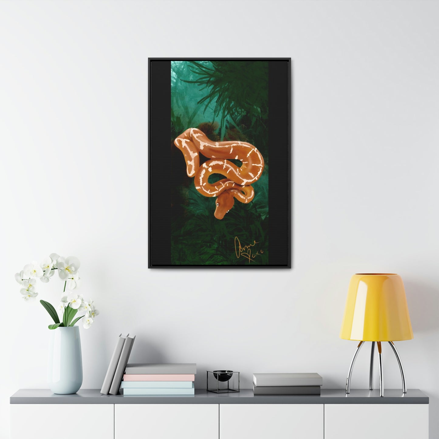 Emerald Tree Boa "Glow" Framed on Gallery Canvas