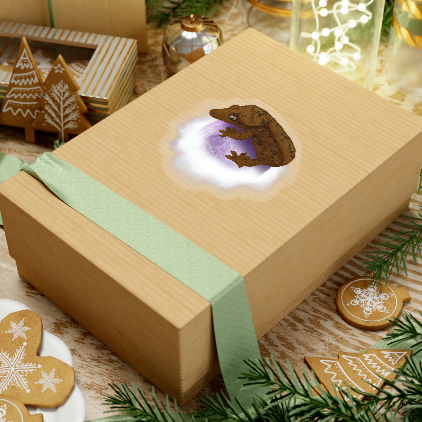 Crested Gecko on Amethyst Sphere Sticker