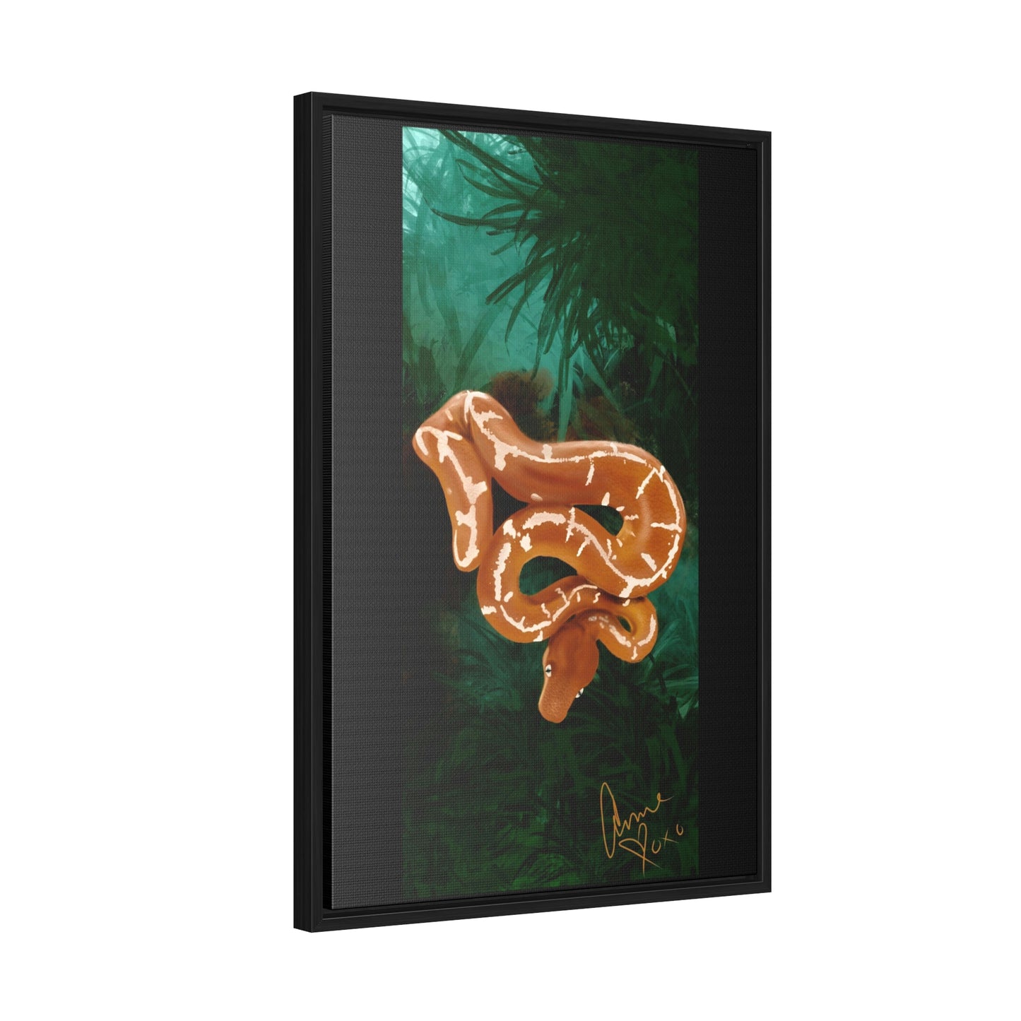 Emerald Tree Boa "Glow" Framed on Gallery Canvas