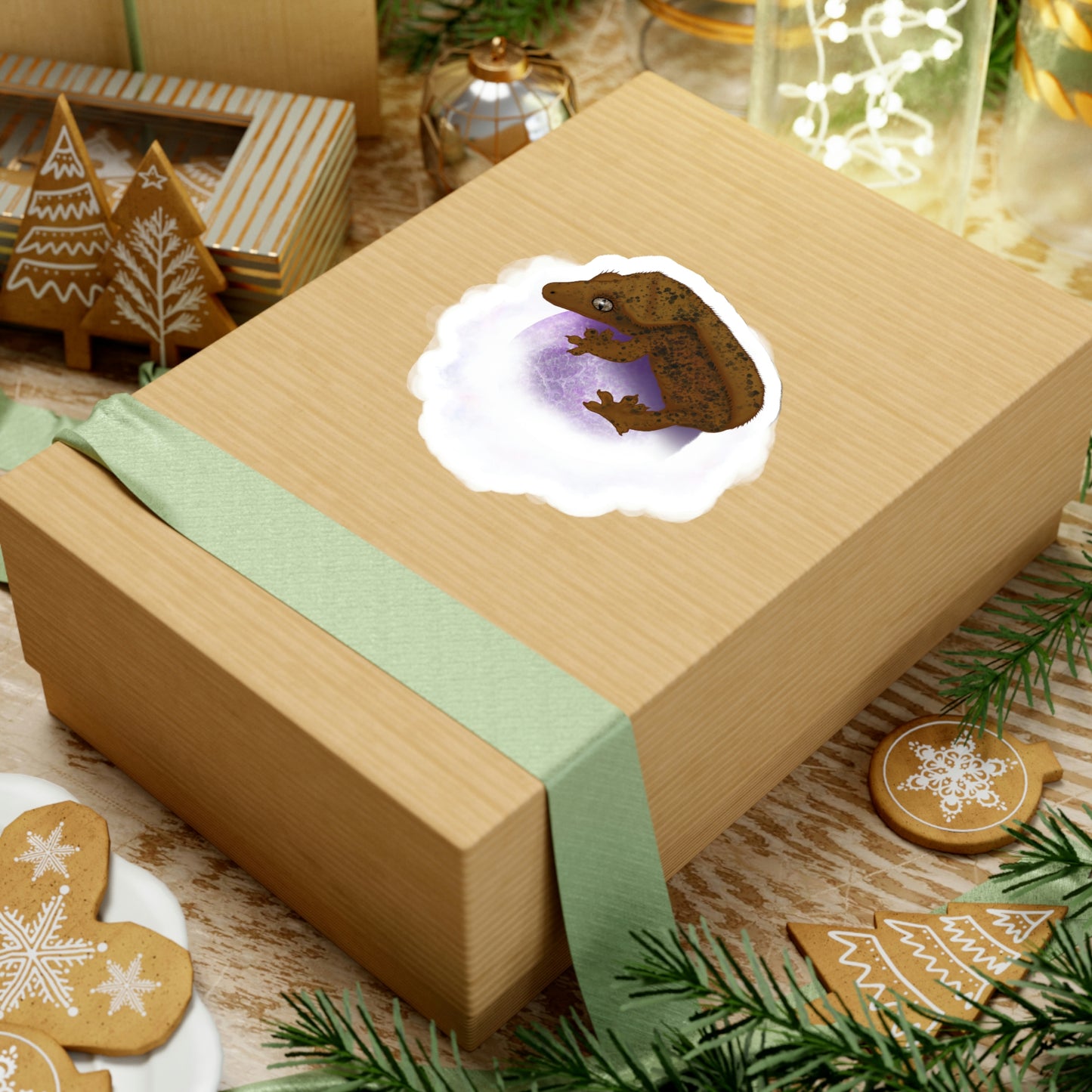 Crested Gecko on Amethyst Sphere Sticker