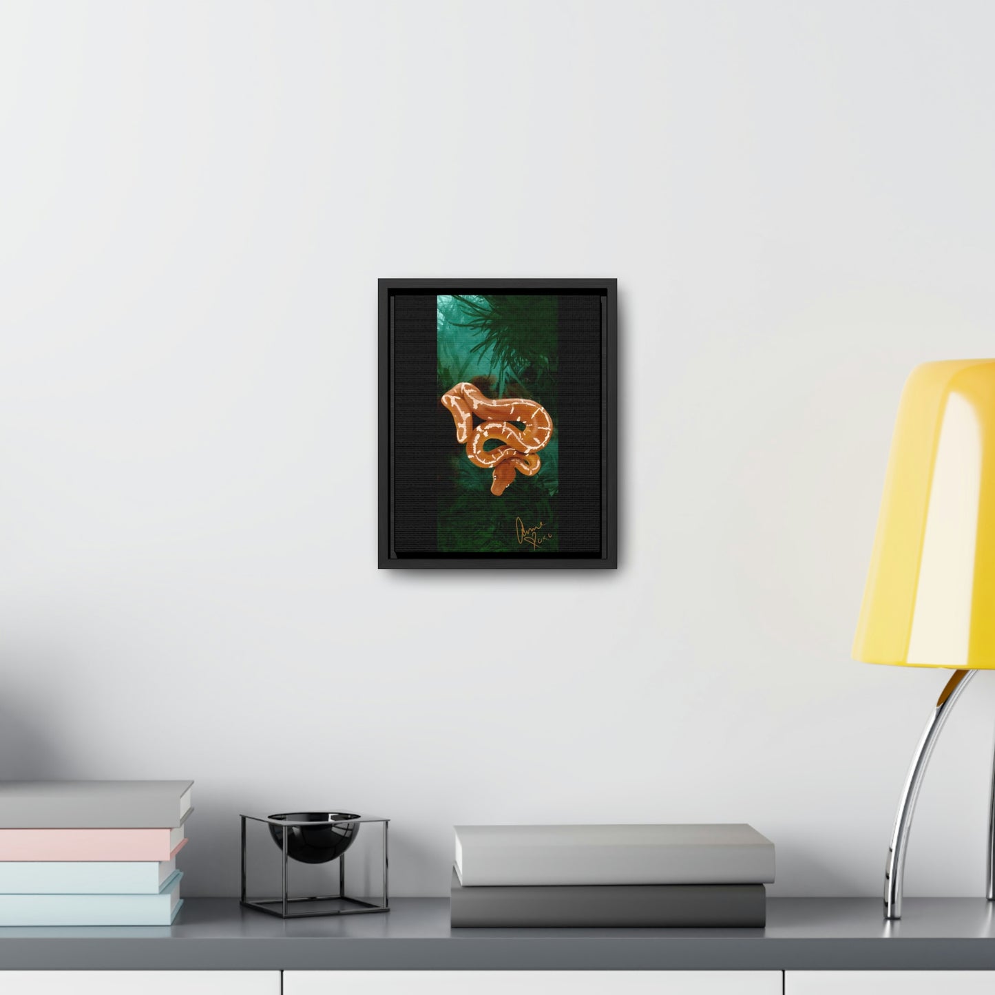 Emerald Tree Boa "Glow" Framed on Gallery Canvas