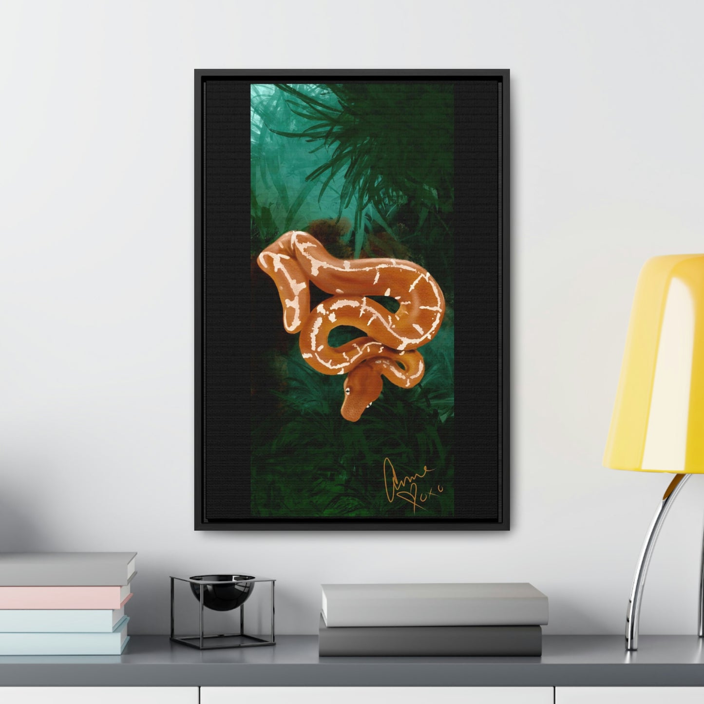 Emerald Tree Boa "Glow" Framed on Gallery Canvas