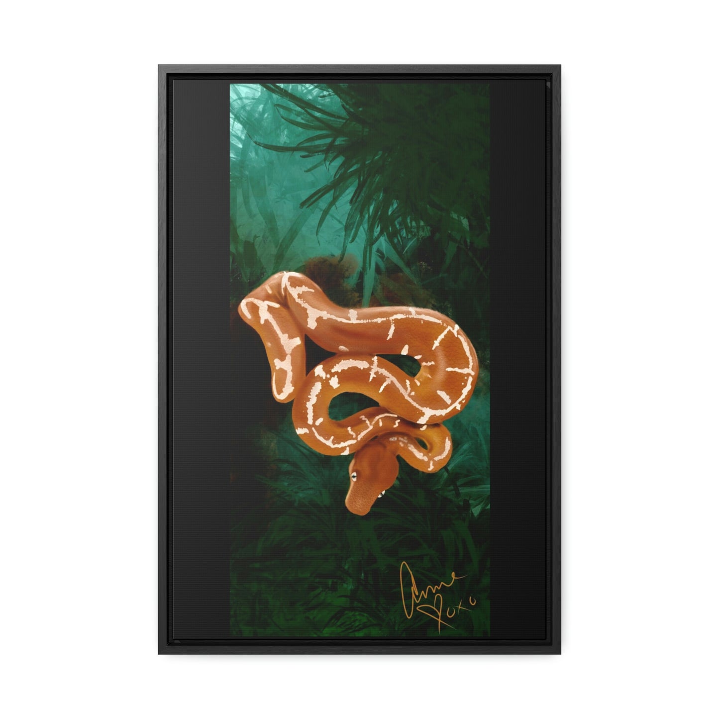 Emerald Tree Boa "Glow" Framed on Gallery Canvas