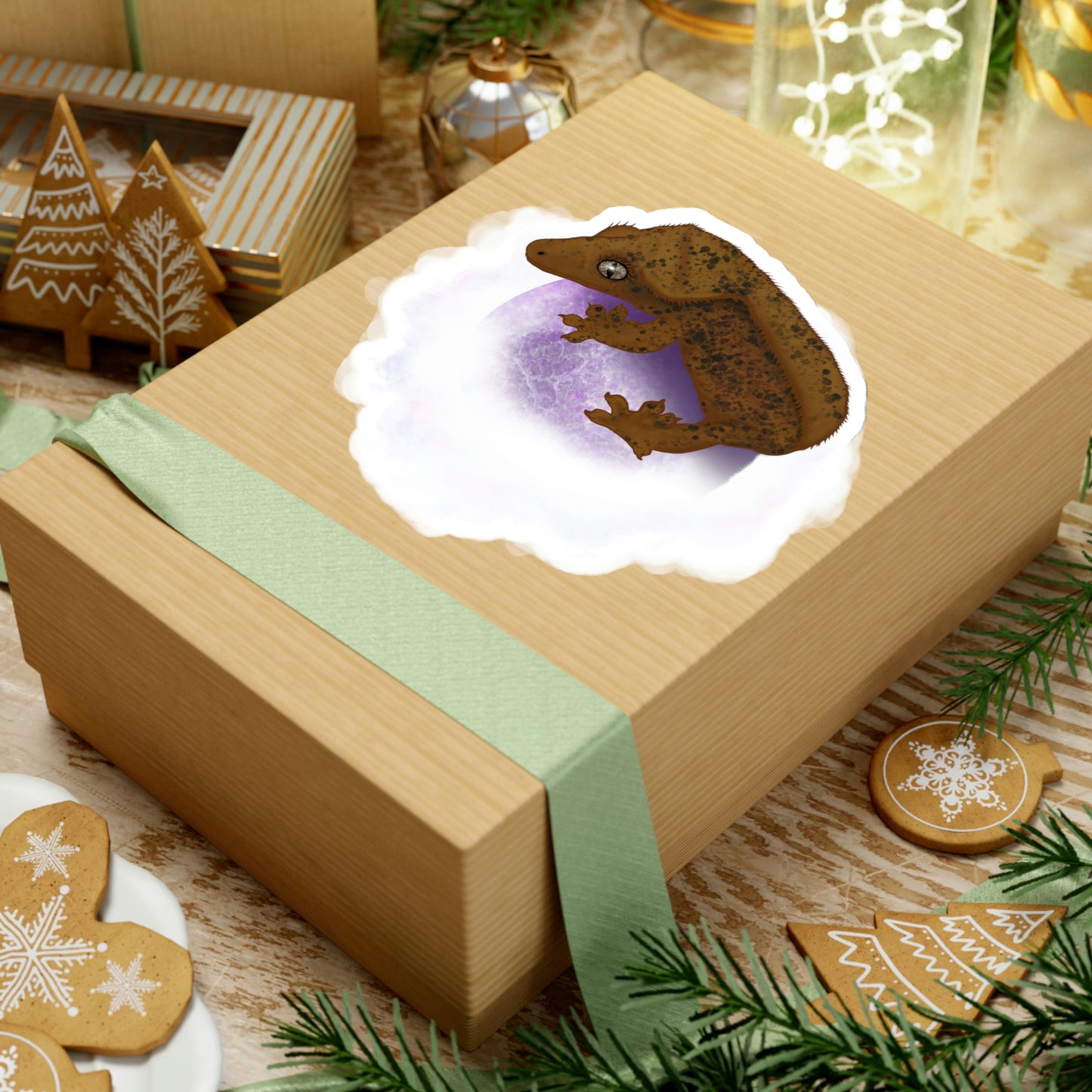 Crested Gecko on Amethyst Sphere Sticker