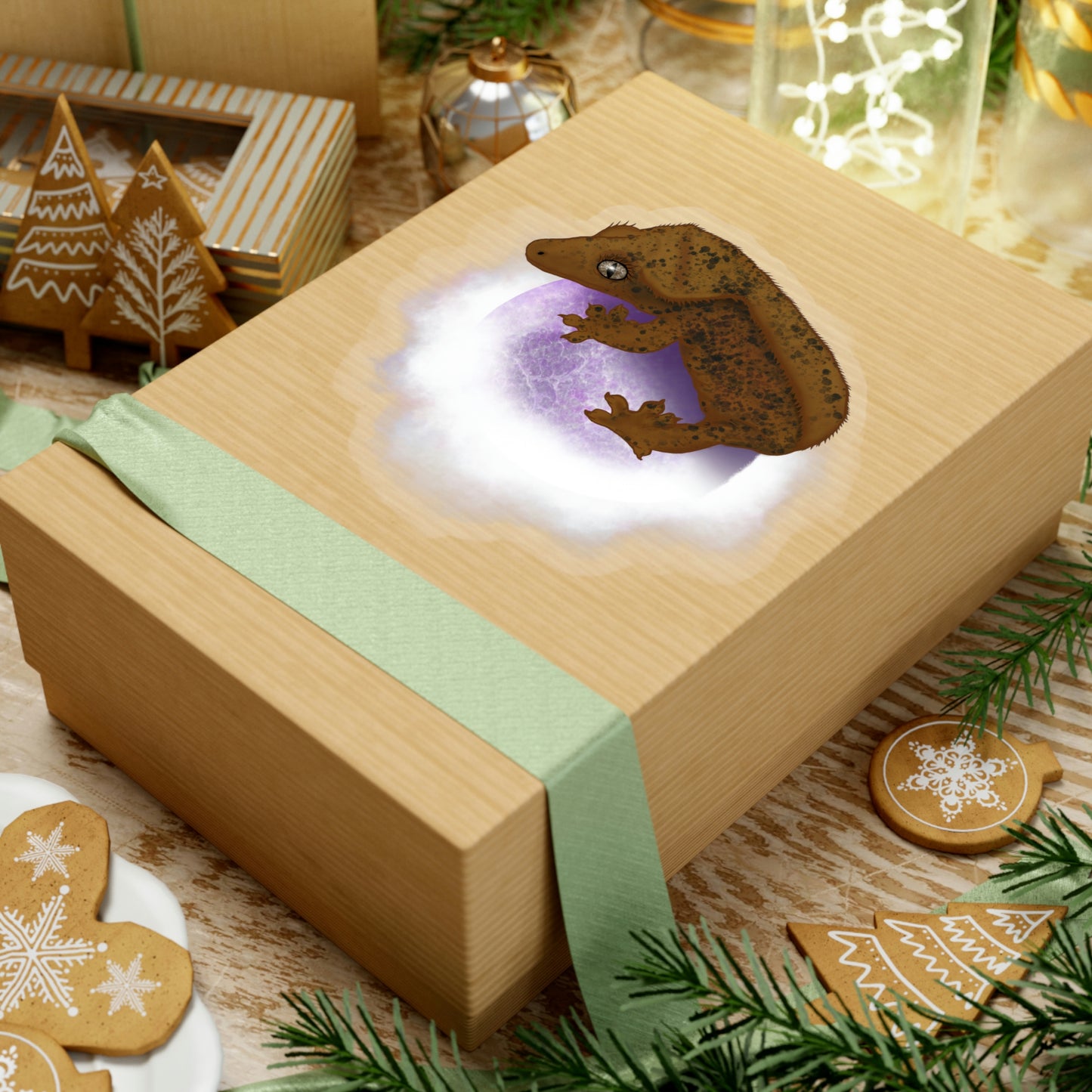 Crested Gecko on Amethyst Sphere Sticker