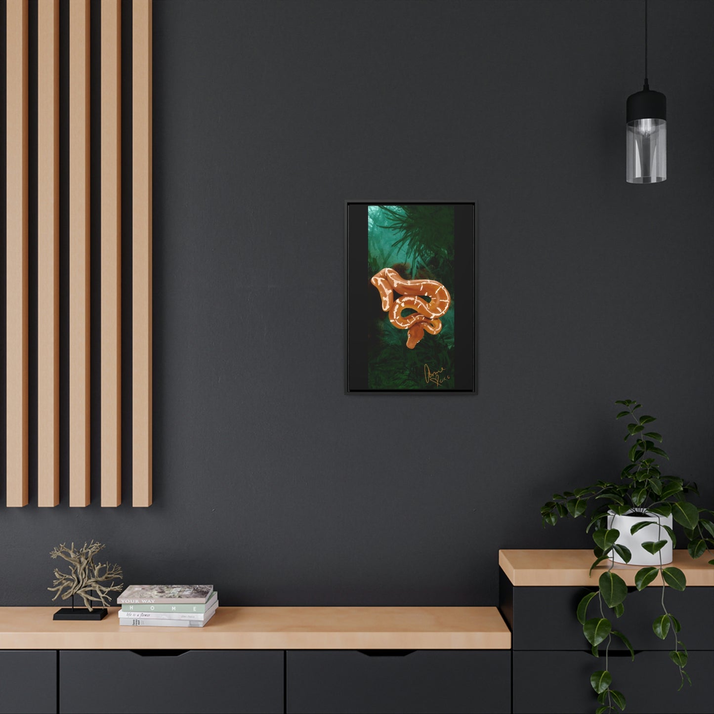 Emerald Tree Boa "Glow" Framed on Gallery Canvas
