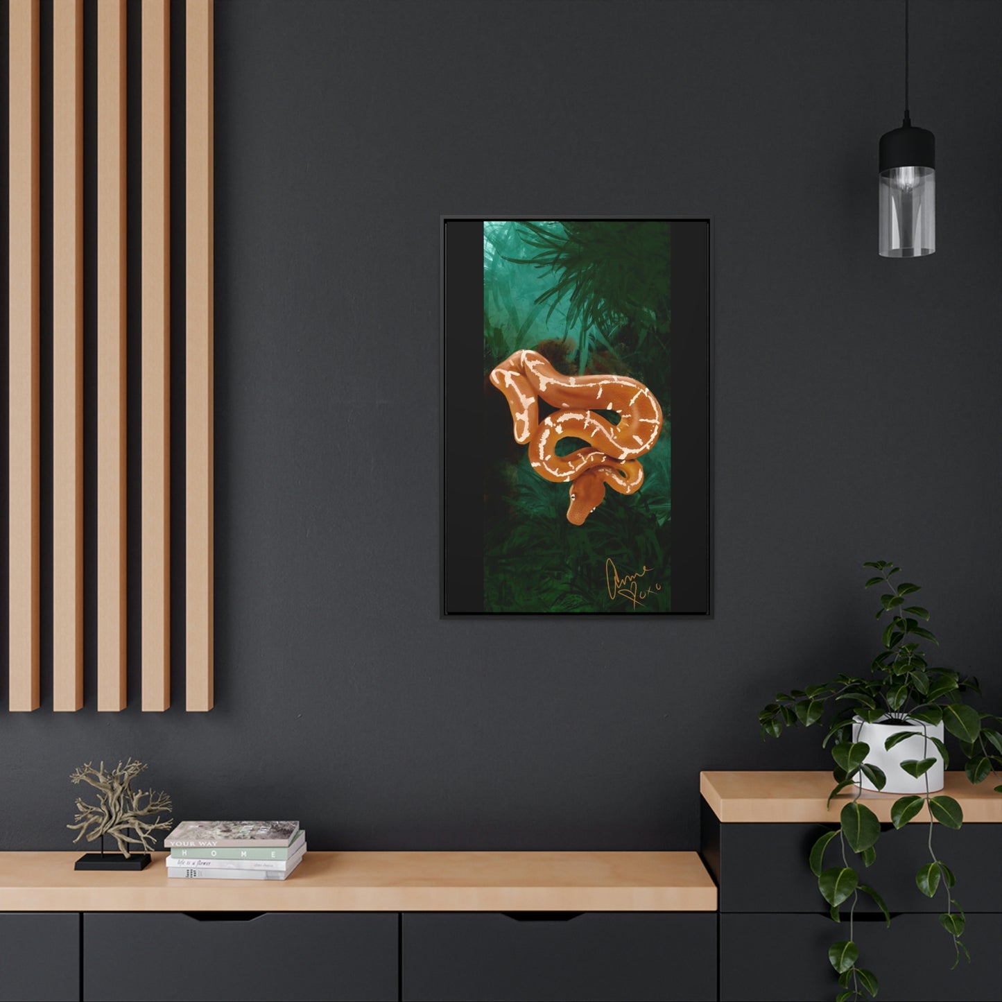 Emerald Tree Boa "Glow" Framed on Gallery Canvas